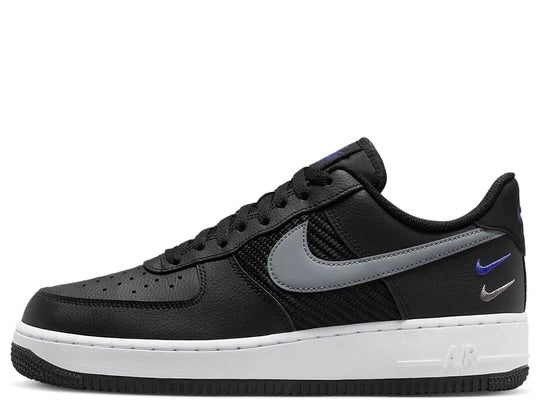 Nike Air Force 1 '07 Shoes Triple Swoosh Black Grey Racer Blue